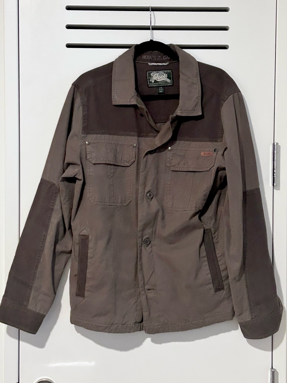 Roots Men's Two-Tone Khaki Green 100% Cotton Utility Field Jacket